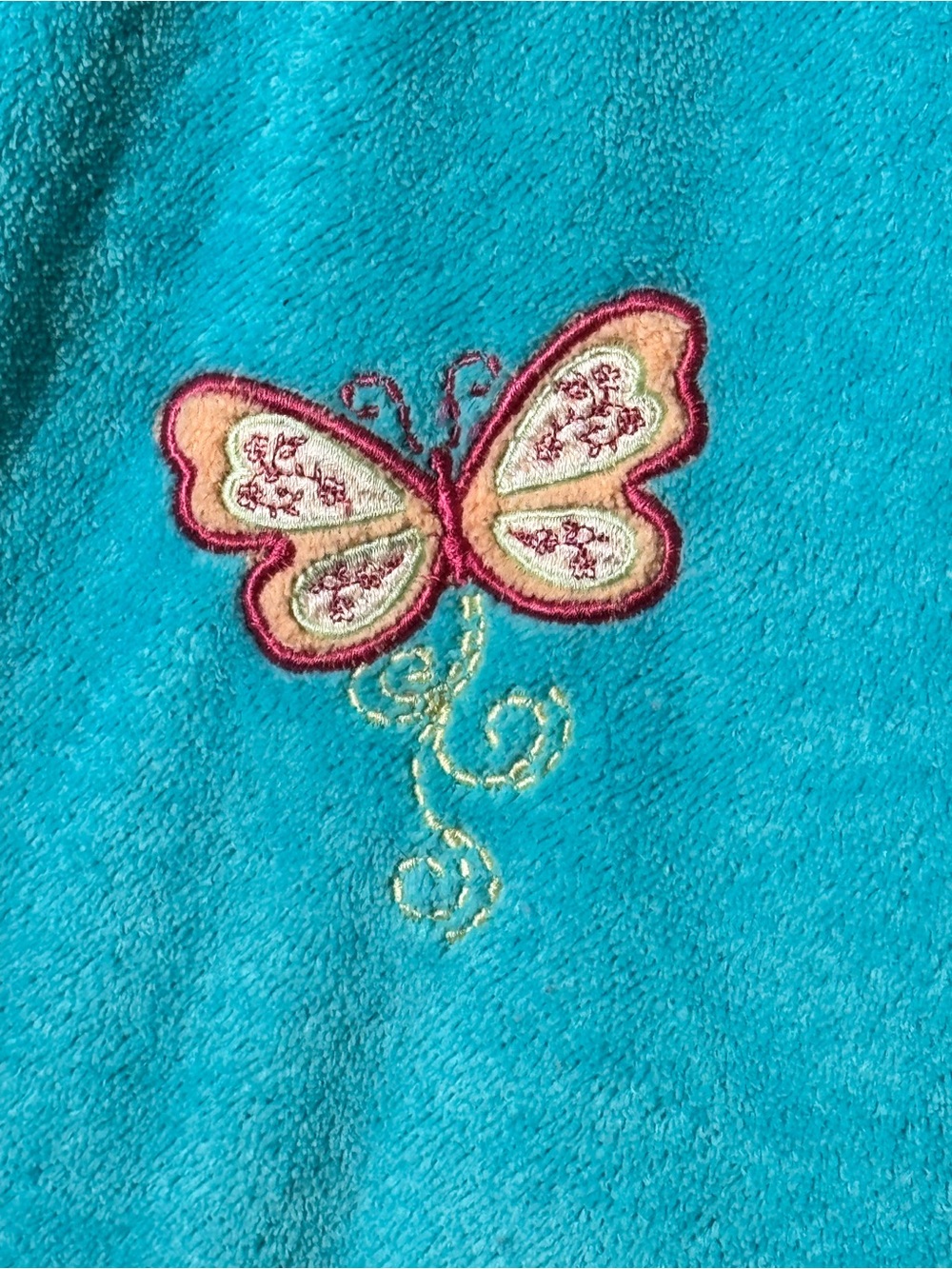 Turquoise terry-cloth Robe/swim coverup with Butterfly Embroidery - Picture 4 of 8
